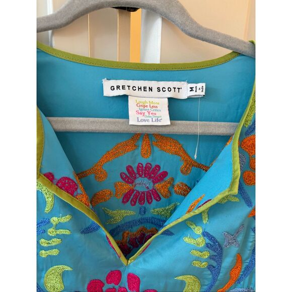 Gretchen Scott Midori Embroidered Dress – Turquoise Multi, Med $228 C17 - Picture 4 of 10